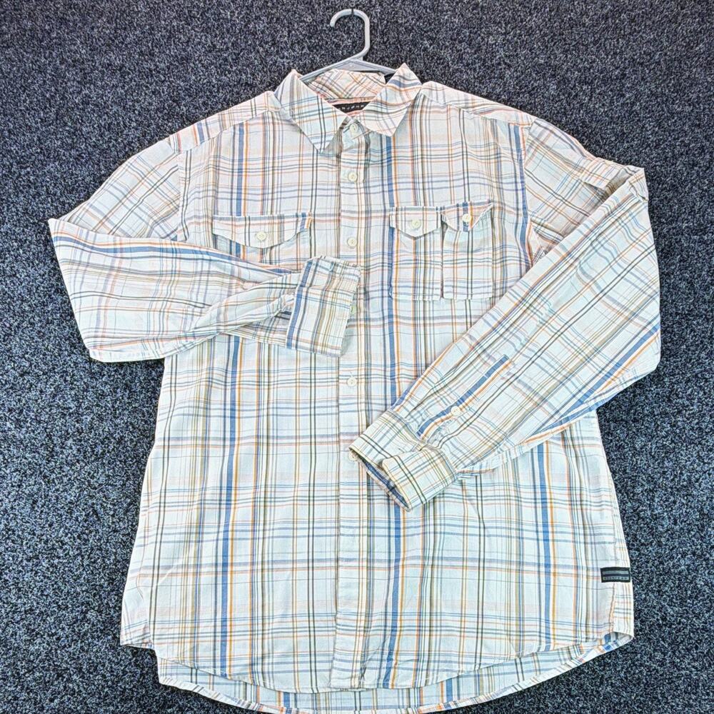 Sean John Men's 2XL White Blue Orange Gray Woven Plaid L/S Button-Up Pockets